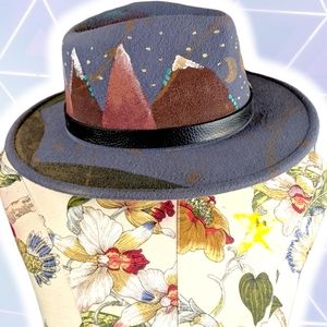 Hand painted felt fedora art hat, large